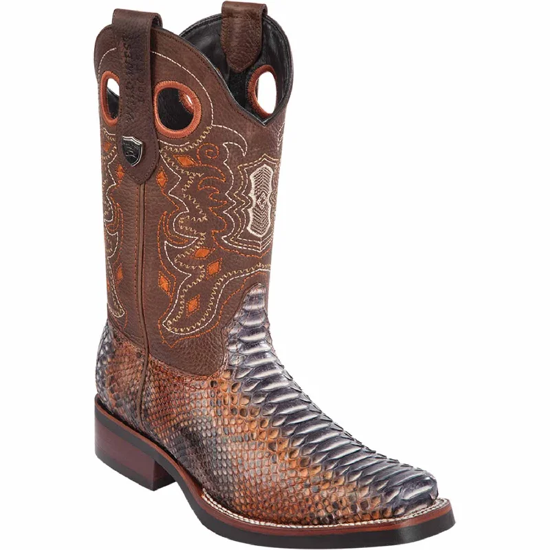 Men's western boots with a concho - studded strap and a pointed toeMen's Wild West Python Skin Rodeo Toe Boot 28195788