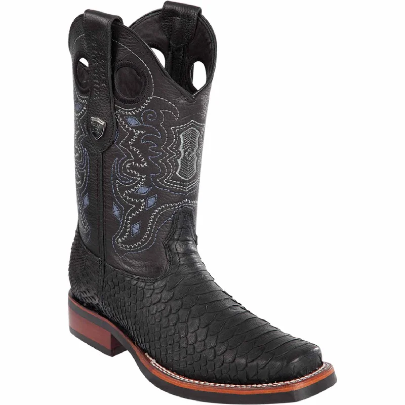 Men's western boots with a tooled leather design on the shaftMen's Wild West Python Skin Rodeo Toe Boot 2819G5705