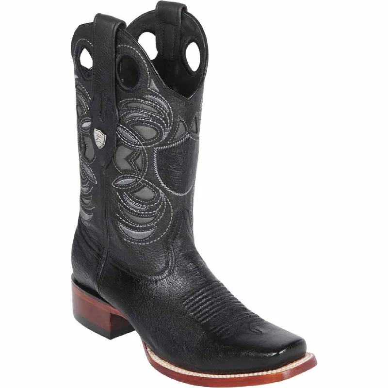 Men's western boots with a concho - studded strap and a pointed toeMen's Wild West Smooth Ostrich Skin Rodeo Toe Boot 28189705