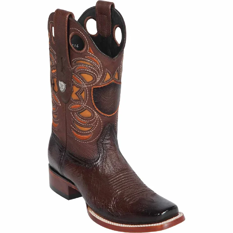 Men's western boots with a leather sole and a heel guardMen's Wild West Smooth Ostrich Skin Rodeo Toe Boot 28189716