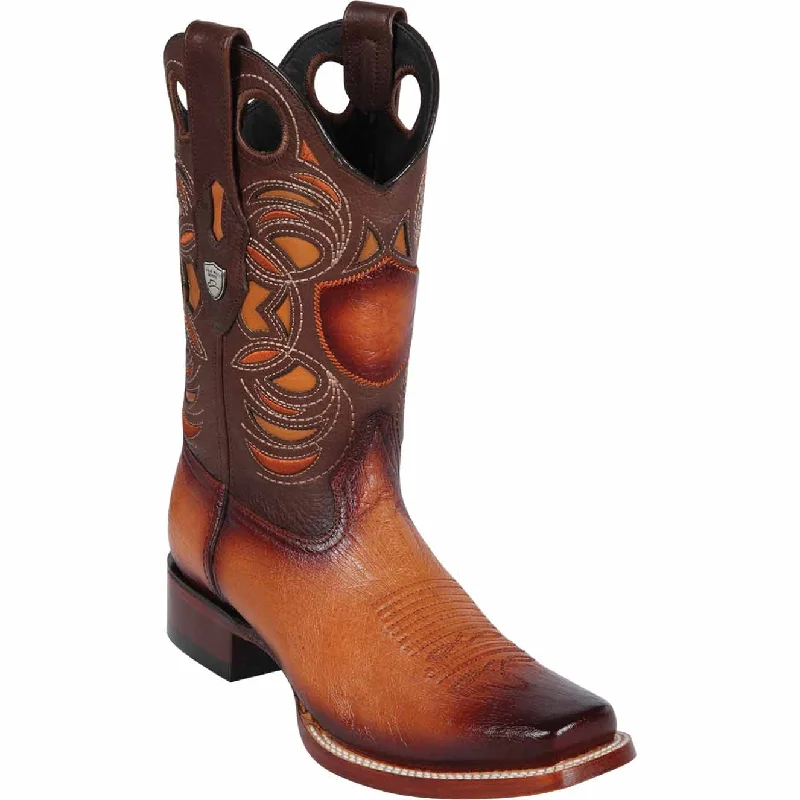 Men's western boots with a distressed leather finish for a rugged lookMen's Wild West Smooth Ostrich Skin Rodeo Toe Boot 28189751