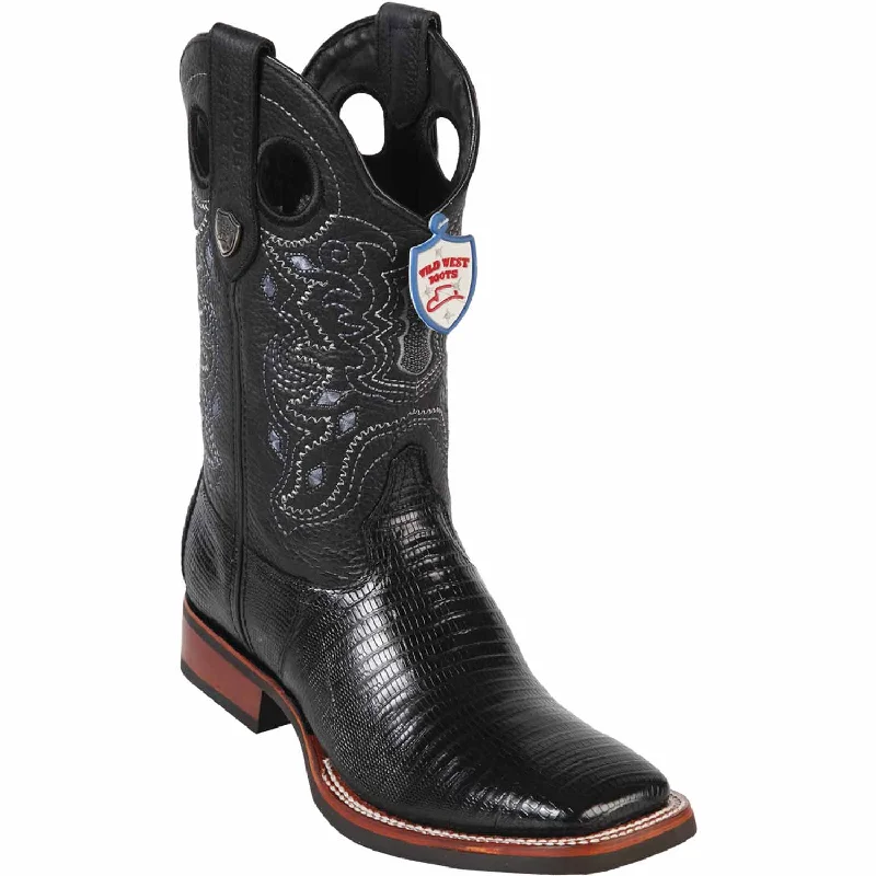 Western - style men's boots with intricate tooling and stitchingMen's Wild West Teju (Lizard) Ranch Toe Boot 28250705