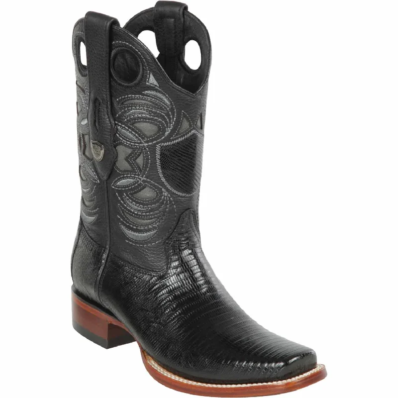 Men's western boots with a rubber sole for traction on various surfacesMen's Wild West Teju Lizard Skin Rodeo Toe Boot 28180705