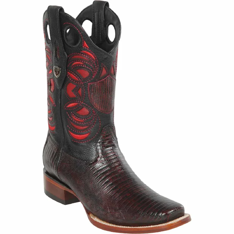 Vintage - style men's western boots with a square toe and spur ledgeMen's Wild West Teju Lizard Skin Rodeo Toe Boot 28180718