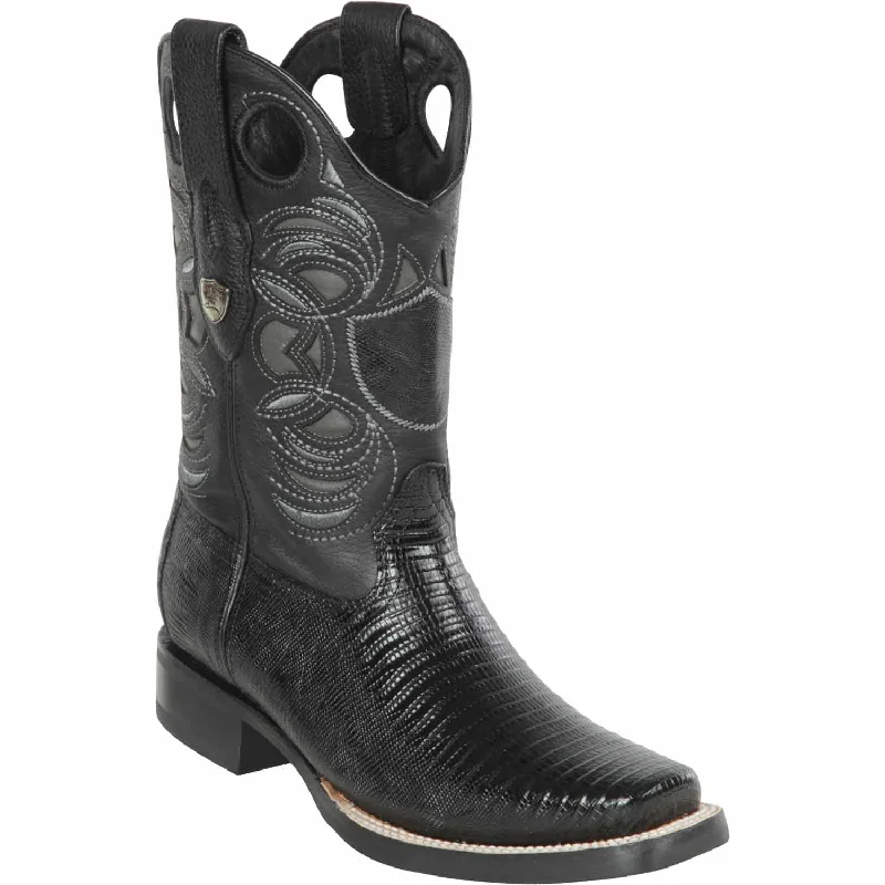 Men's western boots with a high - heeled design and a pointed toeMen's Wild West Teju Lizard Skin Rodeo Toe Boot 28190705