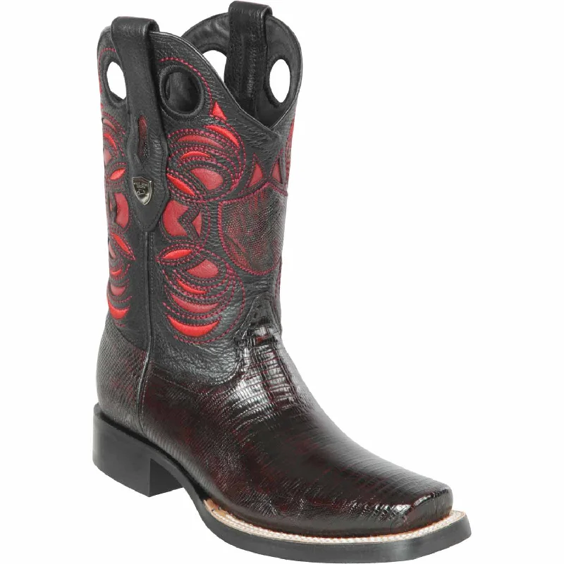 Men's genuine leather western boots with a snake - skin inlayMen's Wild West Teju Lizard Skin Rodeo Toe Boot 28190718