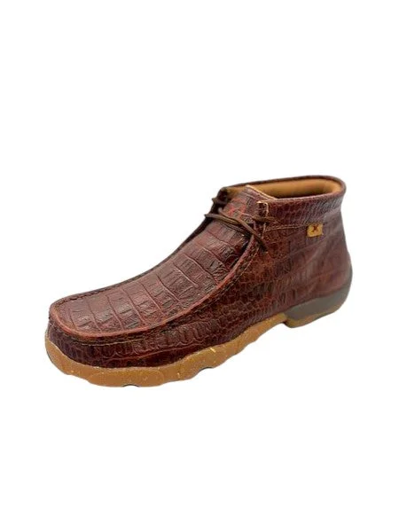 Western - style men's boots with intricate tooling and stitchingTwisted X Men's Caiman Print Driving Moc