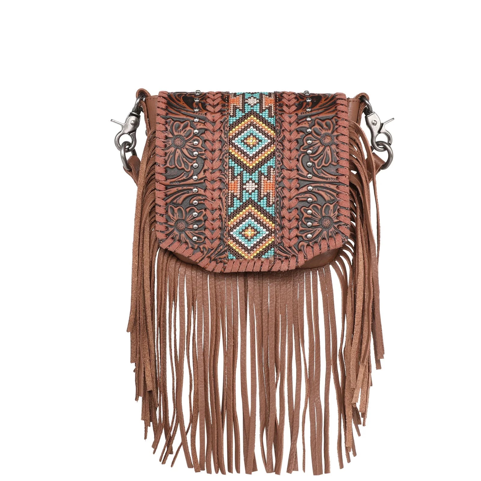 Vintage - style men's western boots with a square toe and spur ledgeMontana West Tooled Fringe Crossbody