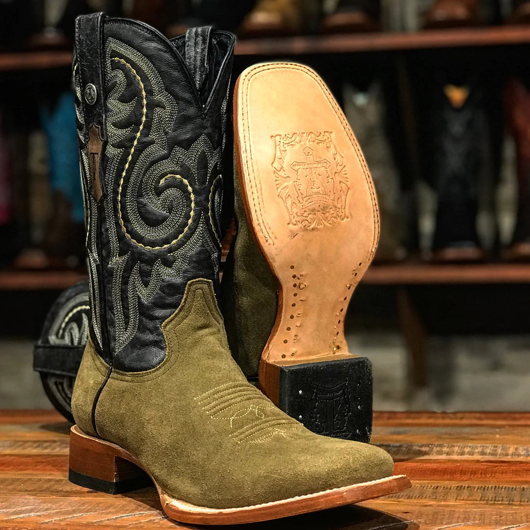 Men's western boots with a leather - wrapped heel and a smooth finishTanner Mark Men's Sheridan Rough Out Western Boot-Camel Sage