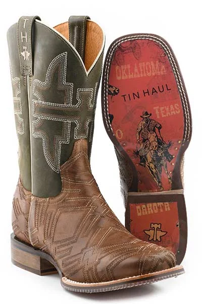 Men's western boots with a decorative inlay on the toe and heelTin Haul Men's I Am In Stitches Boot with Cowboy Heritage Sole