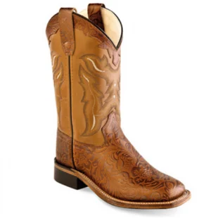 Men's western boots with a traditional western boot silhouette and a polished shineToddler - Tooled Tan Burnish Pecan BSC1826