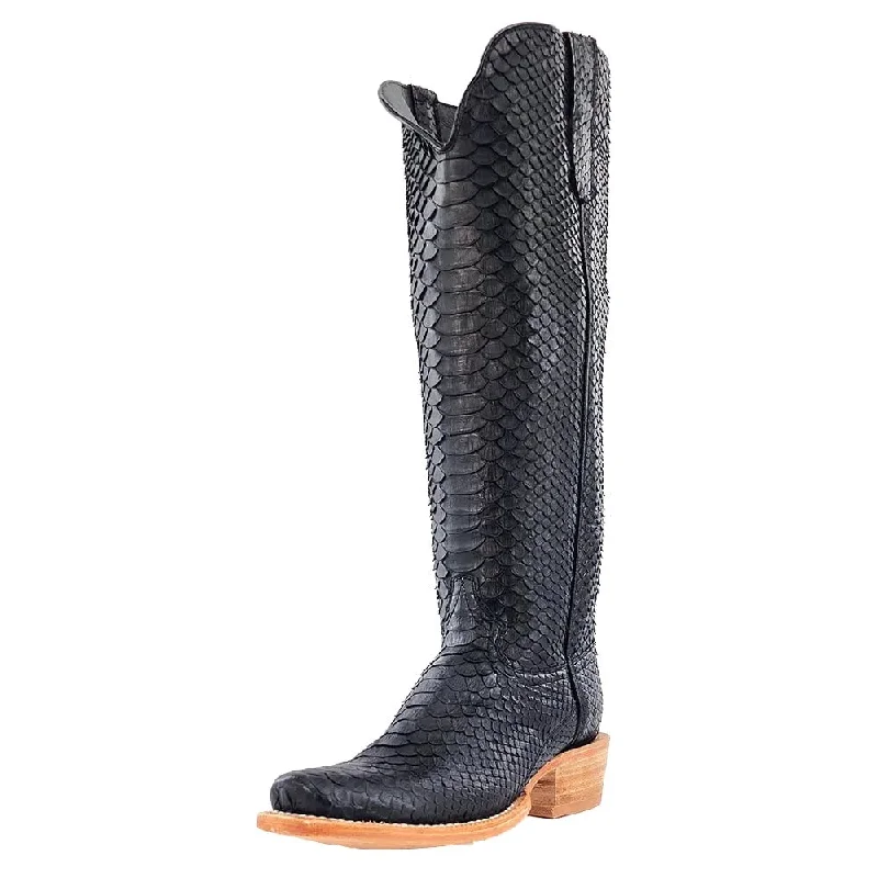 Men's western boots with a distressed leather finish for a rugged lookR. Watson Ladies' Black Python Boot