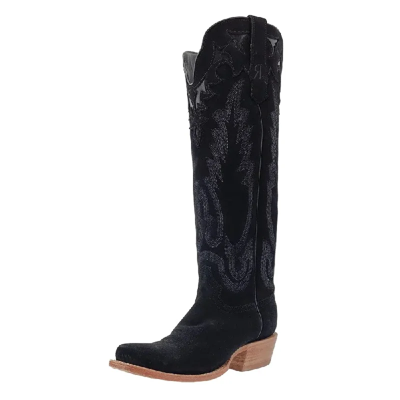 Men's western boots with a high - heeled design and a pointed toeR. Watson Black Roughout Ladies' Boot