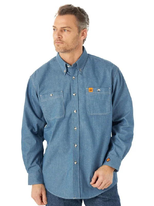 Men's western boots with a leather lining and a padded insoleWrangler FR3W01B Mens Flame Resistant Long Sleeve Work Shirt Blue Chambray