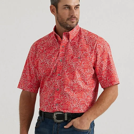 Men's western boots with a high - quality leather upper and a suede liningWrangler Men's George Strait S/S Button Down Shirt in Fiesta Red Paisley