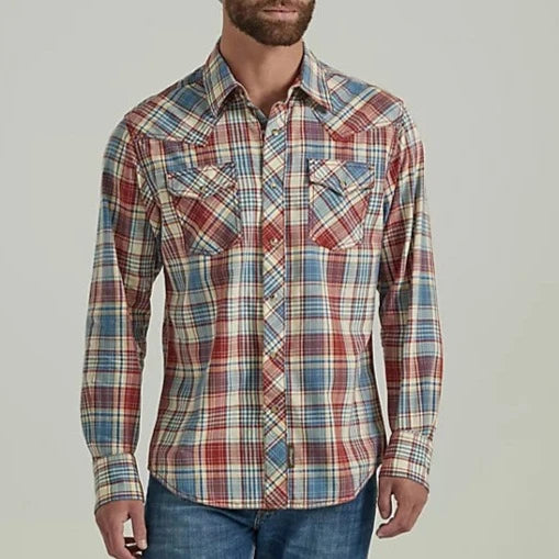 Men's western boots with a high - heeled design and a pointed toeWrangler Retro Men's Premium Western Snap Shirt in Plaid America